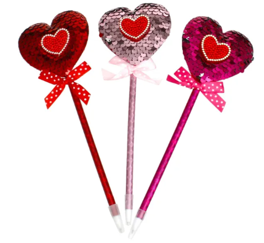 3034 - Pink and Red Sequin Heart Pens