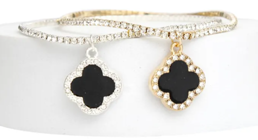 3030 - Iced Black Quatrefoil Clover Anklets