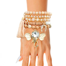 Cargar imagen en el visor de la galería, Light Brown Bead Elephant Charm Bracelets
