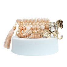 Cargar imagen en el visor de la galería, Light Brown Bead Elephant Charm Bracelets
