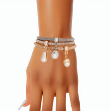 Cargar imagen en el visor de la galería, Bracelet Mixed Metal Mesh Pearl Charm Set for Women
