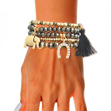 Cargar imagen en el visor de la galería, Black Elephant Horseshoe Bracelets
