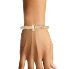 Cargar imagen en el visor de la galería, Cuff Gold 2 Row Pave Cross Hinge Bracelet Women
