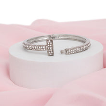 Cargar imagen en el visor de la galería, Cuff Silver 2 Row Pave Cross Hinge Bracelet Women
