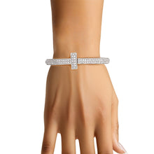 Cargar imagen en el visor de la galería, Cuff Silver 2 Row Pave Cross Hinge Bracelet Women
