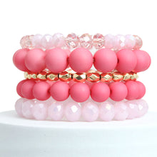 Cargar imagen en el visor de la galería, Matte Pink Ball and Glass Bracelets
