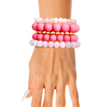 Cargar imagen en el visor de la galería, Matte Pink Ball and Glass Bracelets
