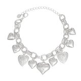 Charm Bracelet Silver Puffy Heart Chain for Women