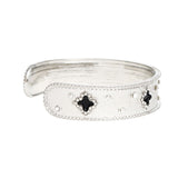 Cuff Silver Black Quatrefoil Rhinestone Bangle