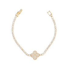 Cargar imagen en el visor de la galería, Tennis Bracelet Gold Pave Quatrefoil Clover Women
