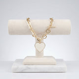 Cream Heart Charm Gold Oval Chain Bracelet