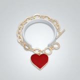 Red Heart Charm Gold Oval Chain Bracelet