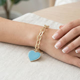 Turquoise Heart Charm Gold Oval Chain Bracelet