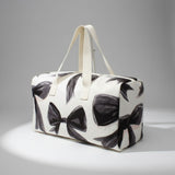 Travel Bag Cream Quilted Pretty Black Bow Duffel
