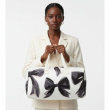 Travel Bag Cream Quilted Pretty Black Bow Duffel