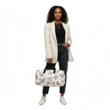 Travel Bag Cream Quilted Black Butterfly Duffel