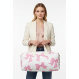 Travel Bag White Quilted Pretty Pink Bow Duffel