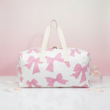 Travel Bag White Quilted Pretty Pink Bow Duffel