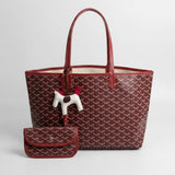 Burgundy Geometric Chevron Print Tote Pouch Set