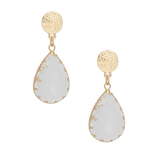 Load image into Gallery viewer, Teardrop Scratched Gold Clear Glass Drop Earrings
