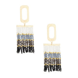Tassel Rectangle White to Black Seed Bead Earrings