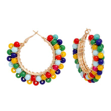 Load image into Gallery viewer, Hoops Multicolor Bead Gold Wire Wrapped Earrings
