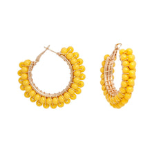 Load image into Gallery viewer, Hoops Yellow Bead Gold Wire Wrapped Earrings Women
