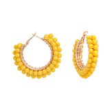 Hoops Yellow Bead Gold Wire Wrapped Earrings Women