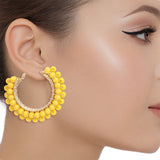 Hoops Yellow Bead Gold Wire Wrapped Earrings Women