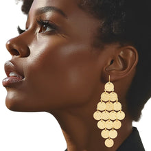 Load image into Gallery viewer, Fish Hook Brushed Gold Coin Dangle Earrings
