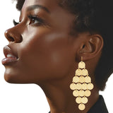 Fish Hook Brushed Gold Coin Dangle Earrings