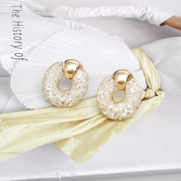 Studs Gold Mesh Rhinestone Earrings for Women