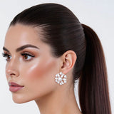 Studs Silver White Pearl Domed Cluster Earrings