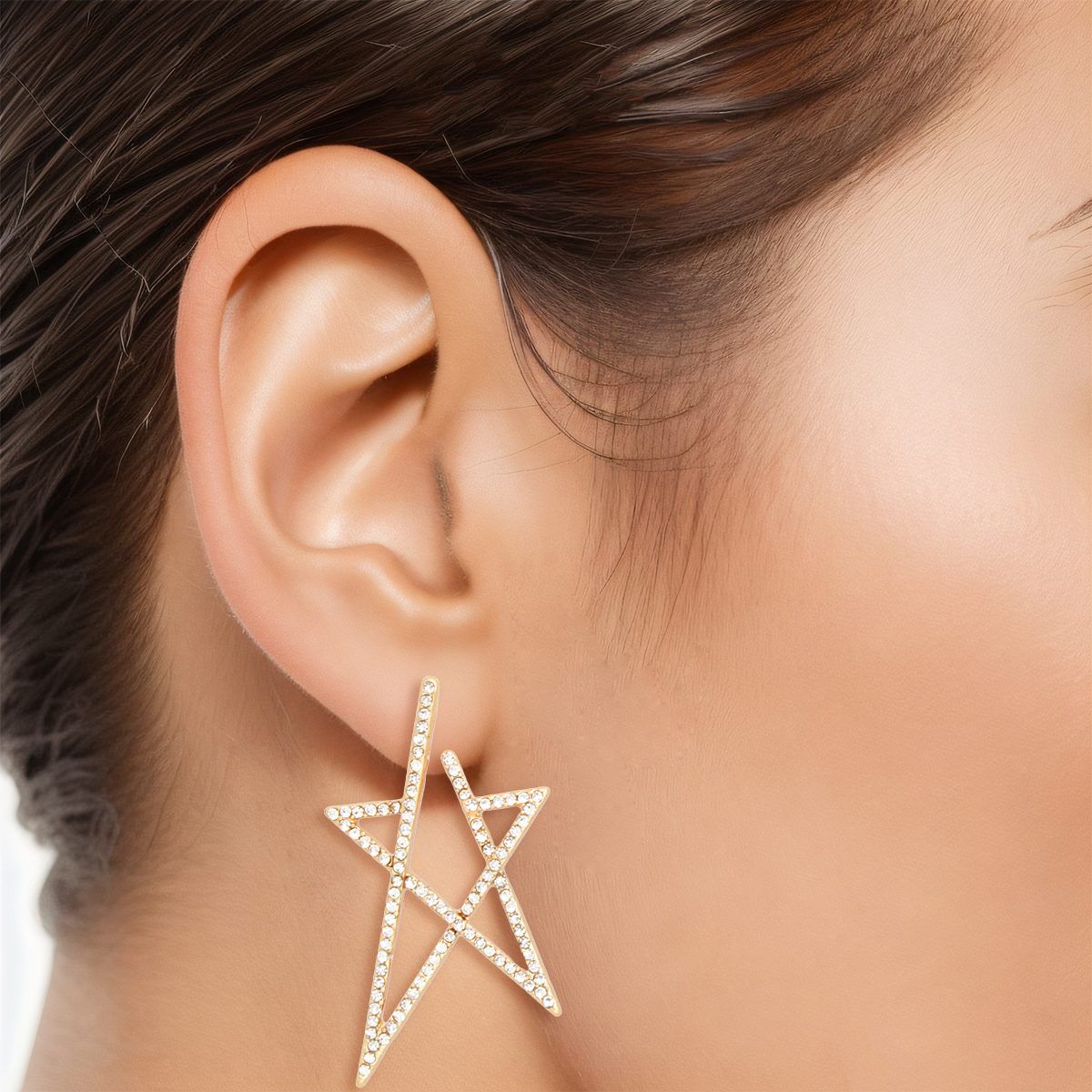 Stud Gold Rhinestone Angled Star Earrings Women