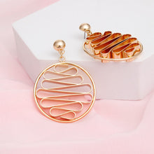 Load image into Gallery viewer, Drop Round Gold Metal Stacked Ribbon Earrings
