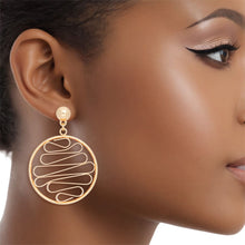 Load image into Gallery viewer, Drop Round Gold Metal Stacked Ribbon Earrings
