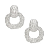 Drop Silver Textured Metal Door Knocker Earrings
