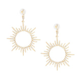 Drop Gold Open Hoop Sunburst Rhinestone Earrings
