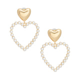 Drop Gold Cream Pearl Heart Earrings for Women