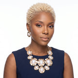 Gold Hammered Oval Pearl Linked Bib Necklace