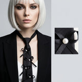 Black Pearl Ribbon Bow Necktie Necklace