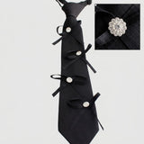 Black Rhinestone Ribbon Bow Necktie Necklace