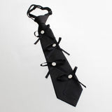 Black Rhinestone Ribbon Bow Necktie Necklace