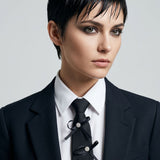 Black Rhinestone Ribbon Bow Necktie Necklace