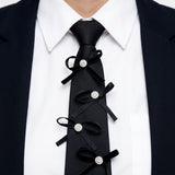 Black Rhinestone Ribbon Bow Necktie Necklace