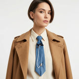 Blue Denim Pearl Teddy Bear Necktie Necklace