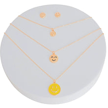 Load image into Gallery viewer, Gold 3 Layer Yellow Smiley Face Necklace Set
