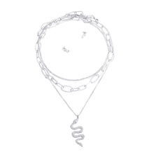Load image into Gallery viewer, Silver Textured Chain Iced Snake Necklace
