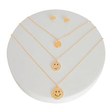 Load image into Gallery viewer, Gold 3 Layer Bling Smiley Face Dainty  Necklace Set

