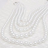Pearl Long Layered 5 Strand White Necklace Women